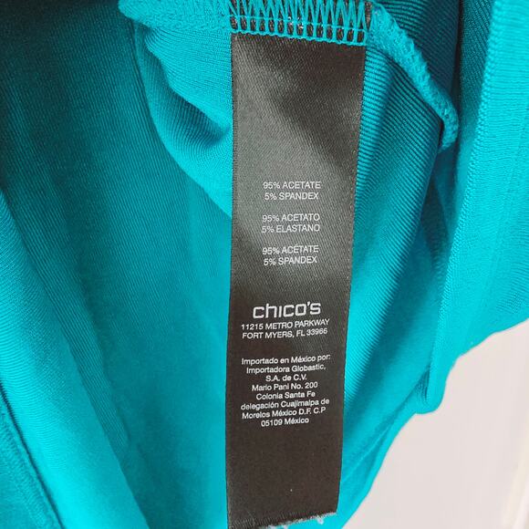 Chico's Travelers Long sleeve Asymmetrical Top Blue Green Turquoise Size 2 / M - Picture 5 of 10